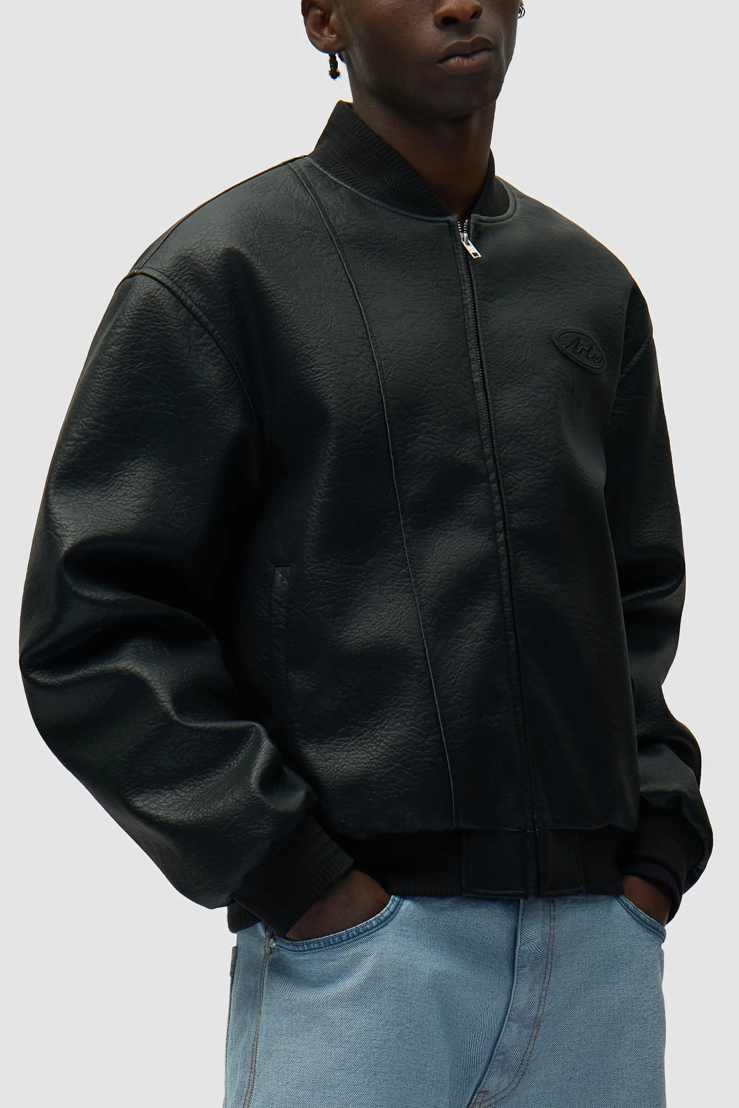 Leather Varsity Jacket - Black - Image 7
