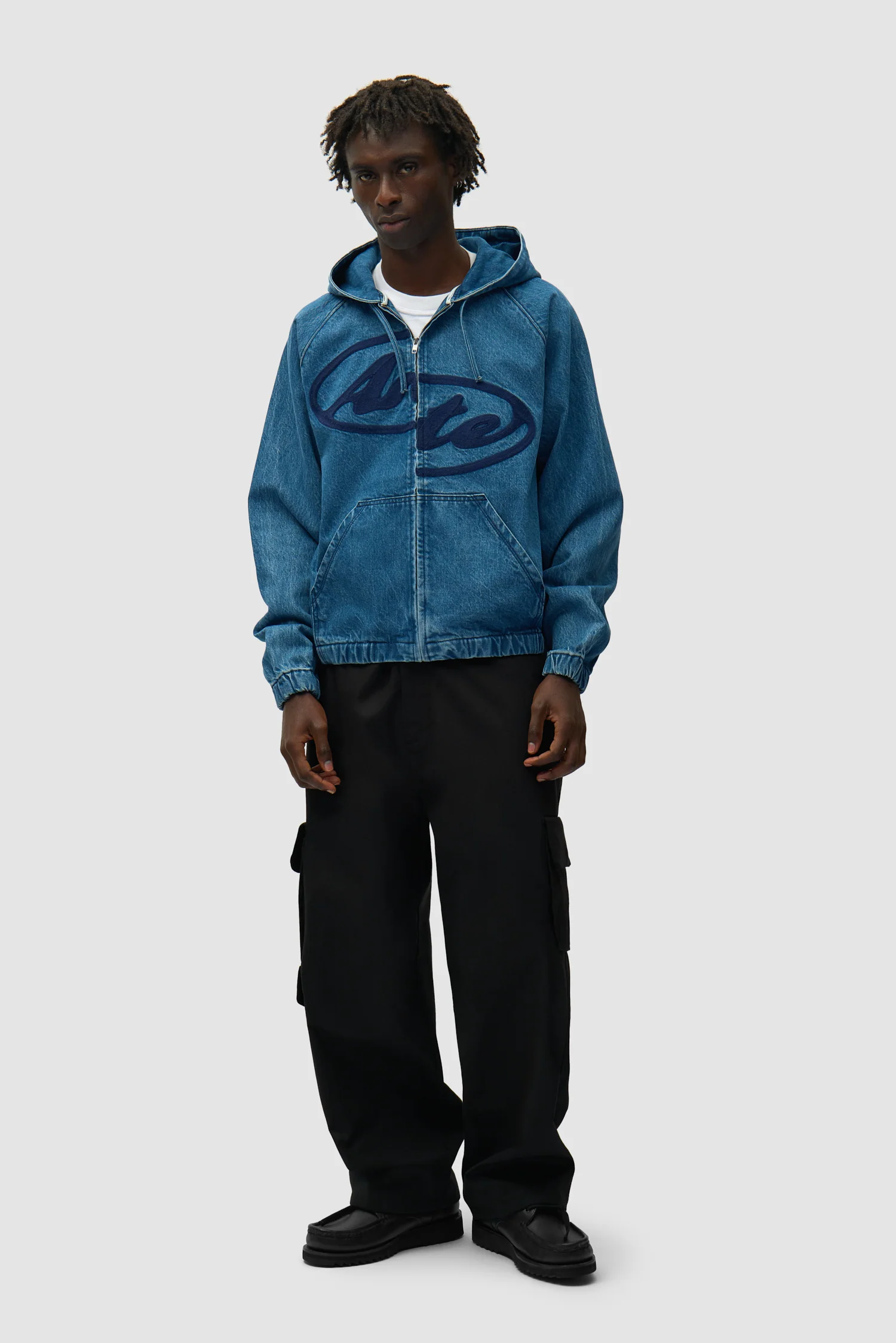 Split Logo denim Hood Jacket - Navy - Image 4