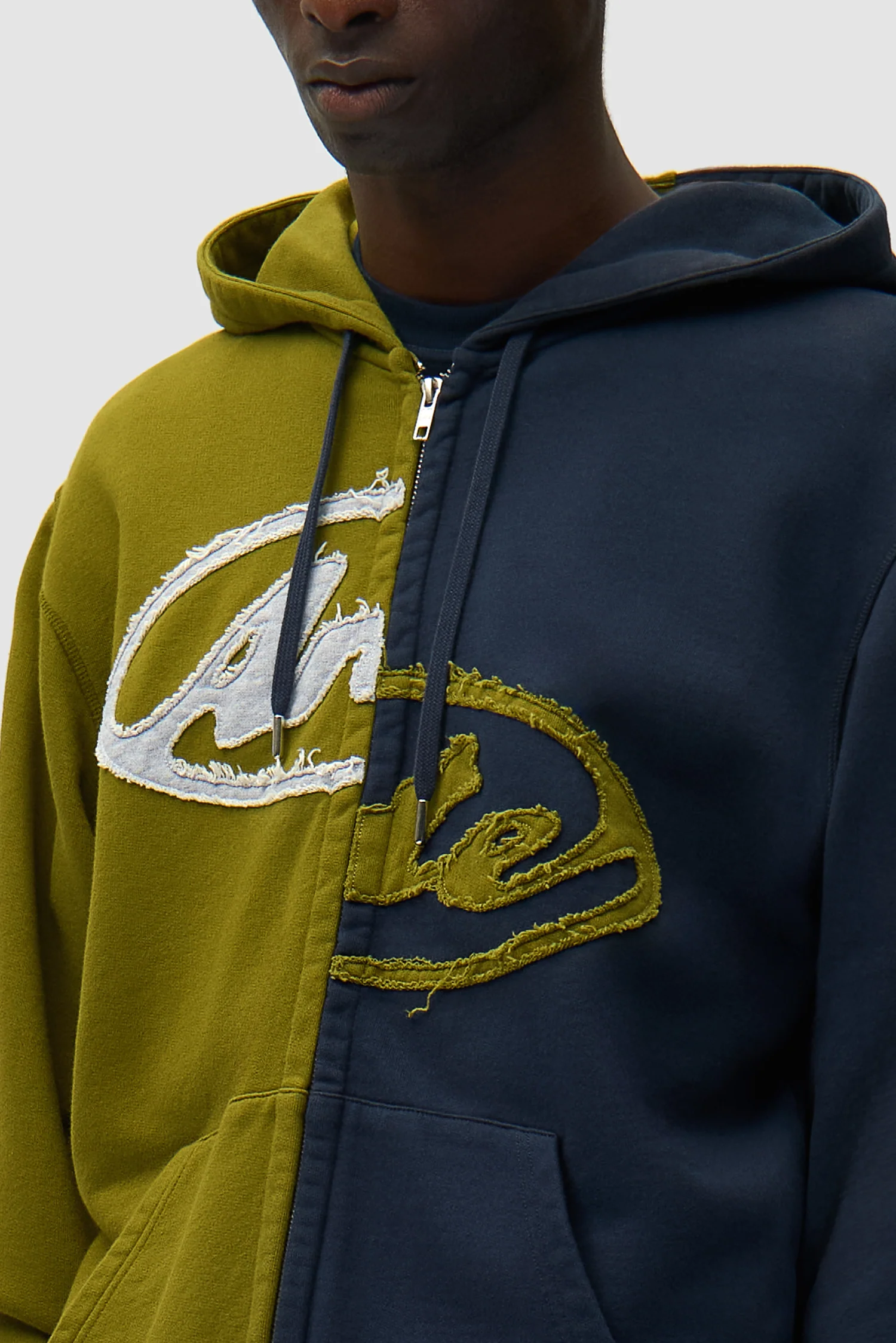Split Patch Zip Hoodie - Green/Navy - Image 8